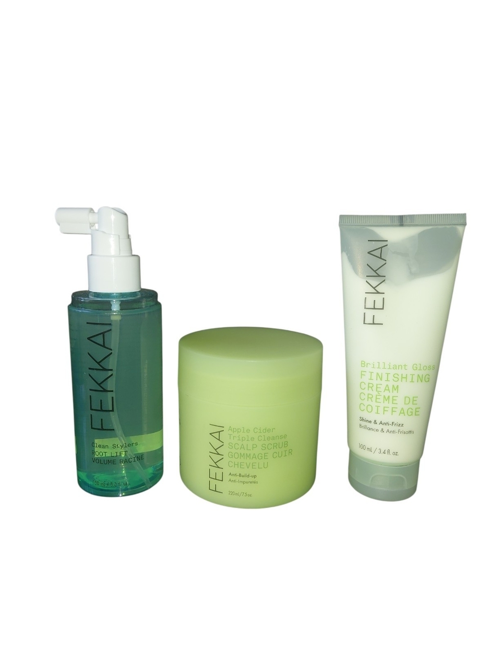FEKKAI Green Hair Treatment Trio — Scalp Scrub, Finishing Cream & Volume Spray